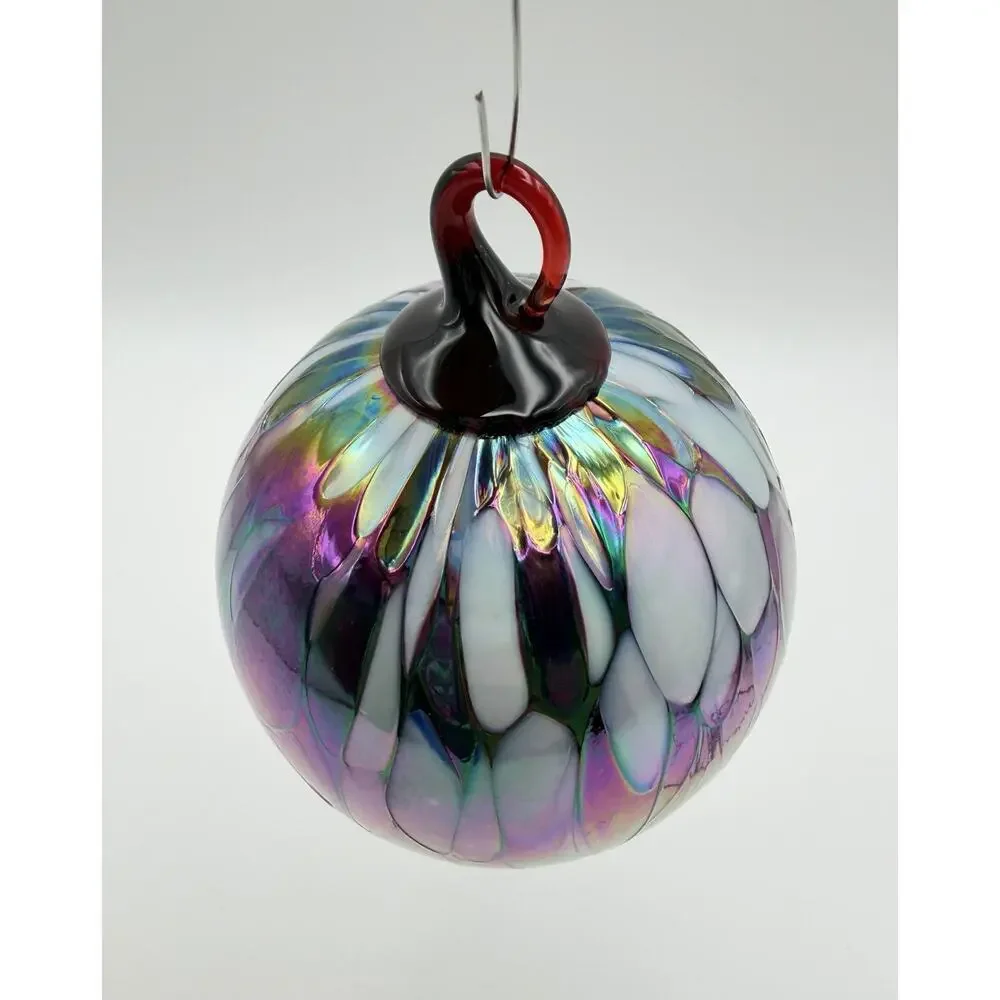 Glass Eye Studio Iridescent Red Hand Blown Glass Ornament Friendship Ball 4”